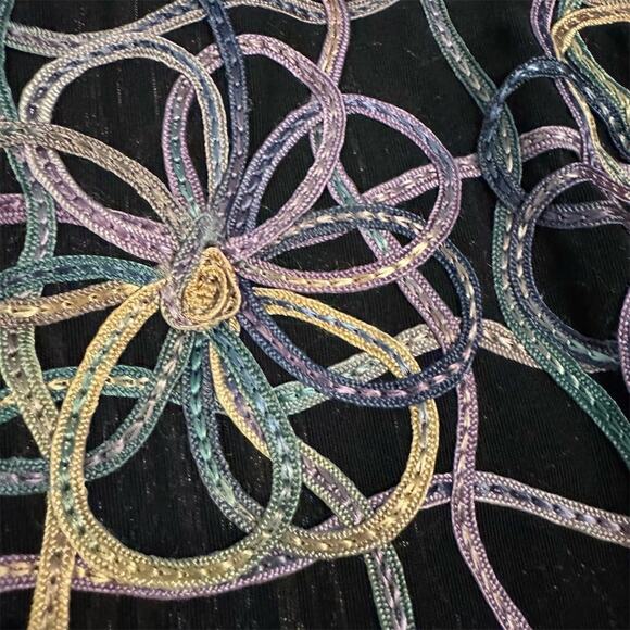 Casual Studio Black Floral Ribbon Swirl Embroidered Sheer Jacket L Art to Wear - Picture 3 of 10